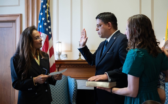 Assistant Attorney General Harmeet K. Dhillon swears in Jesus Osete as the Principal Deputy Assistant Attorney General for Civil Rights.